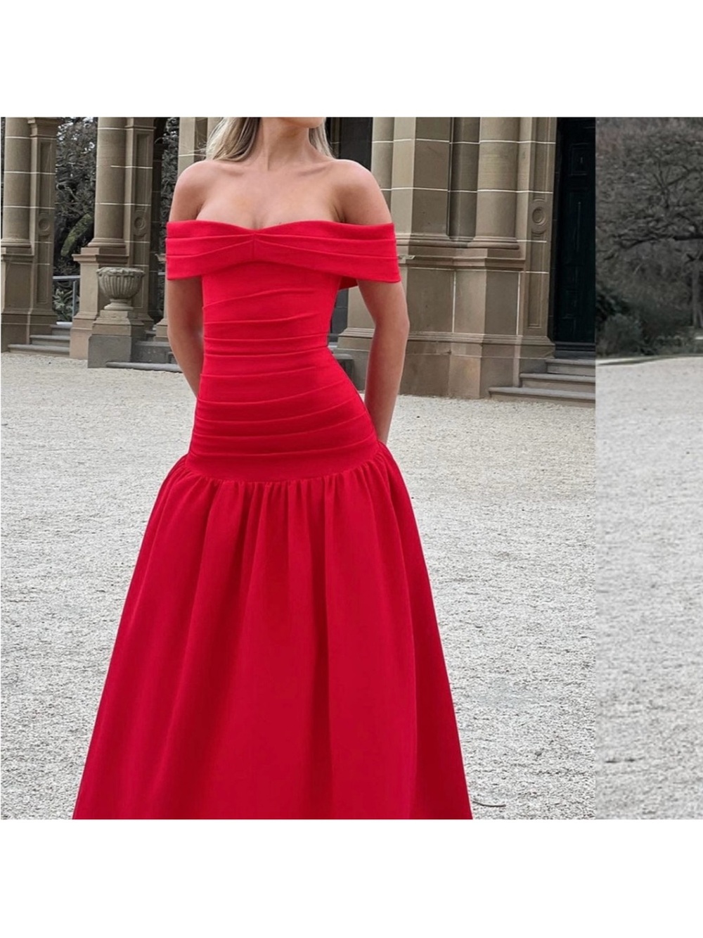 Babyboo Off-Shoulder Red Maxi Dress